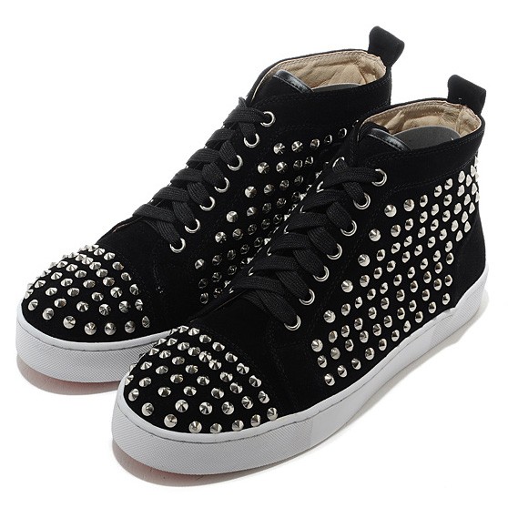 Men's Christian Louboutin Louis Silver Spikes High Top Sneakers Black ...