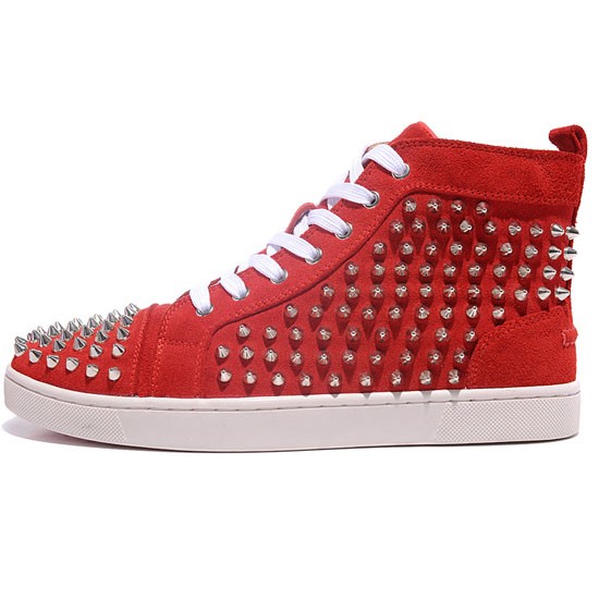 Men's Christian Louboutin Louis Spikes High Top Sneakers Red ...