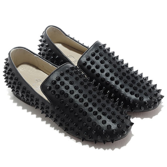 Men's Christian Louboutin Rollerboy Spikes Leather Loafers Black ...