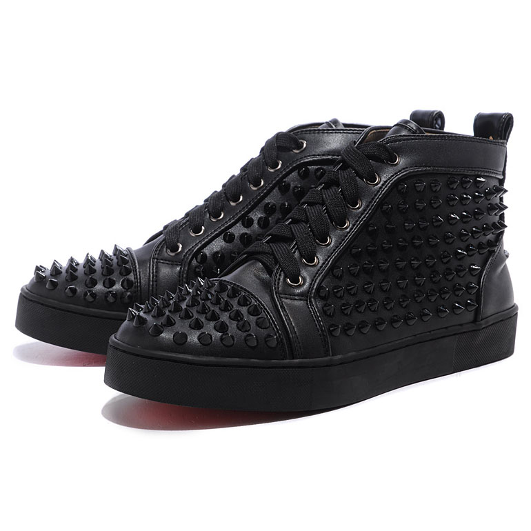 Men&#39;s Christian Louboutin Spikes Leather Sneakers Black | Louboutin Sale