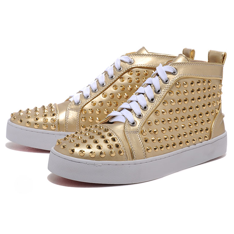 Men&#39;s Christian Louboutin Spikes Sneakers Gold | Louboutin Sale