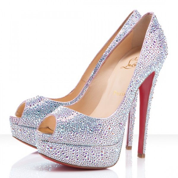 Christian Louboutin Lady Peep 150mm Strass Pumps White Diamond
