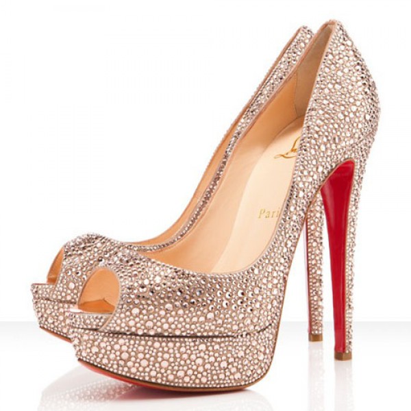 Christian Louboutin Lady Peep 150mm Strass Pumps Nude