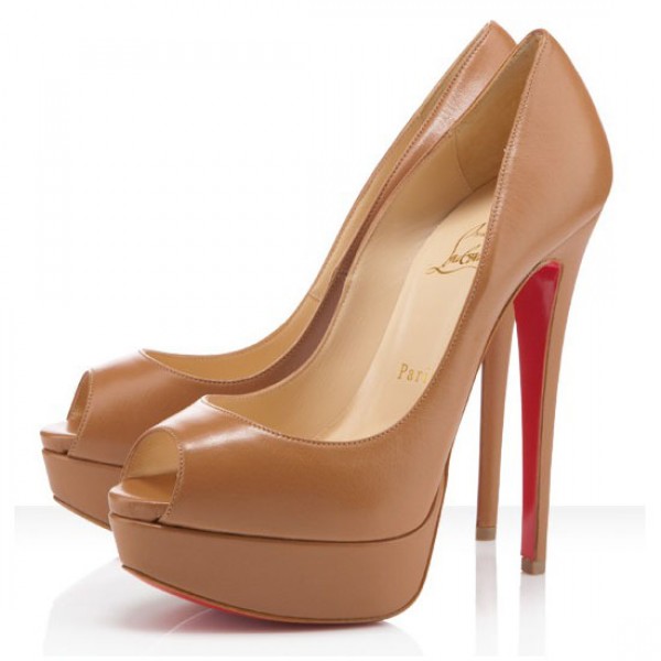 Christian Louboutin Lady Peep 150mm Leather Pumps Camel