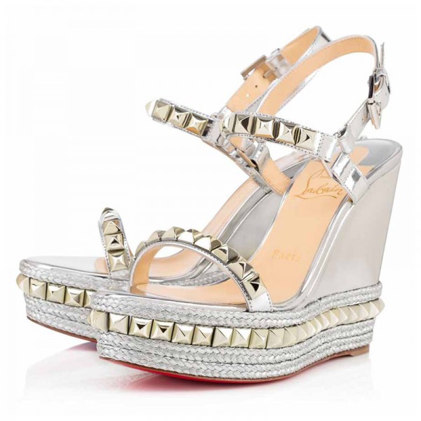 Christian Louboutin Cataclou 110mm Leather Wedges Silver