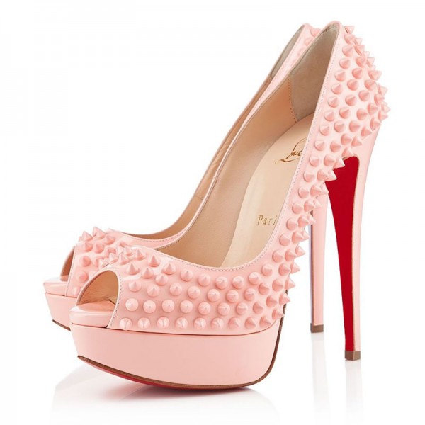 Christian Louboutin Lady Peep Spikes 150mm Pumps Baby Pink