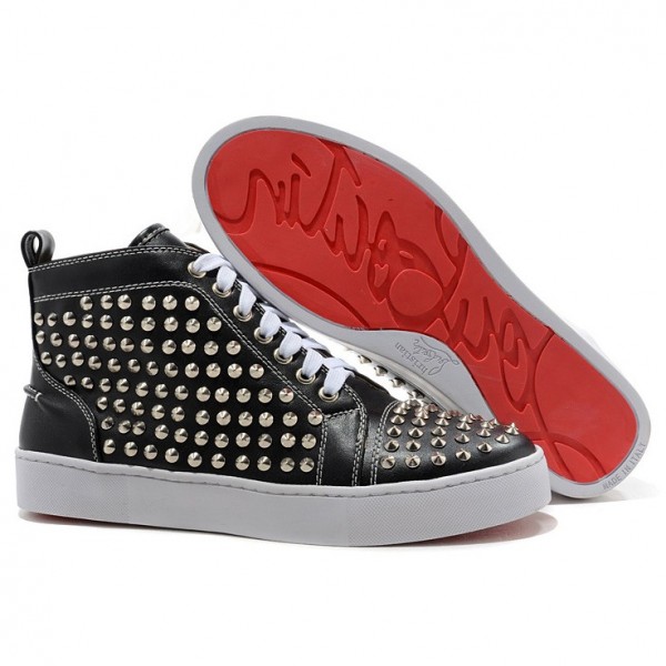 Christian Louboutin Louis Silver Spikes High Top Sneakers Black