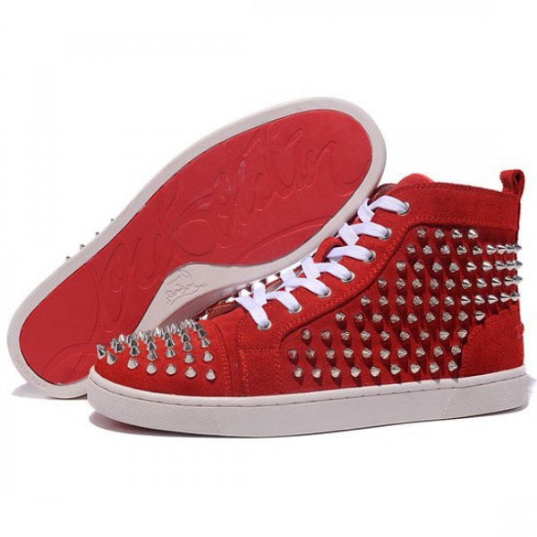 Men's Christian Louboutin Louis Spikes High Top Sneakers Red ...