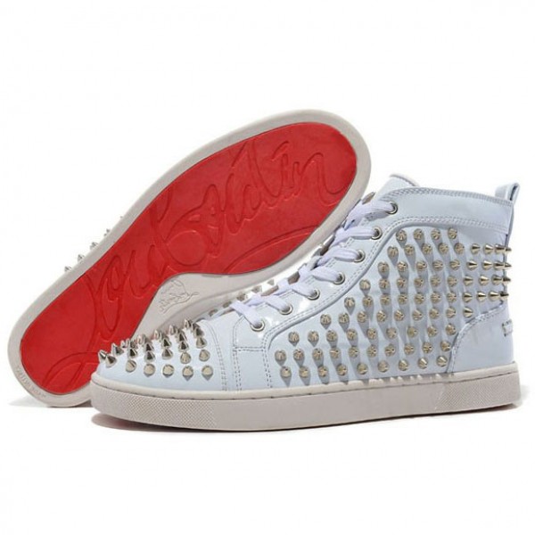 Men's Christian Louboutin Louis Spikes High Top Sneakers White ...