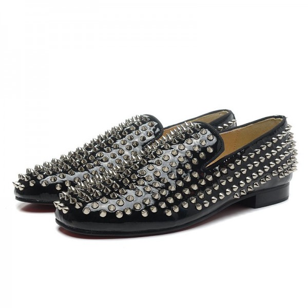Men's Christian Louboutin Rollerboy Spikes Patent Loafers Black ...