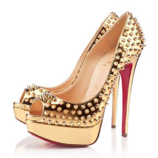Christian Louboutin Lady Peep Spikes 150mm Pumps Gold Louboutin Sale