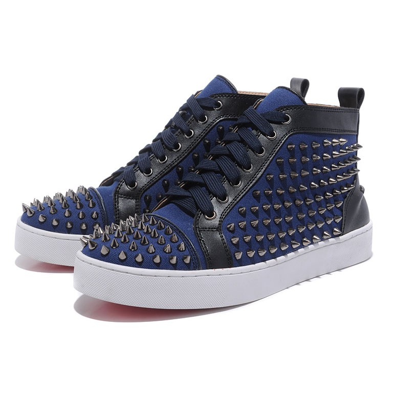 Men's Christian Louboutin Spikes Canvas Sneakers Blue | Louboutin Sale