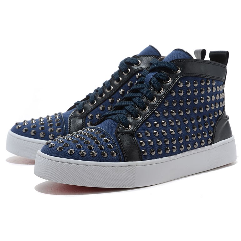 Men's Christian Louboutin Flat Canvas Sneakers Blue | Louboutin Sale