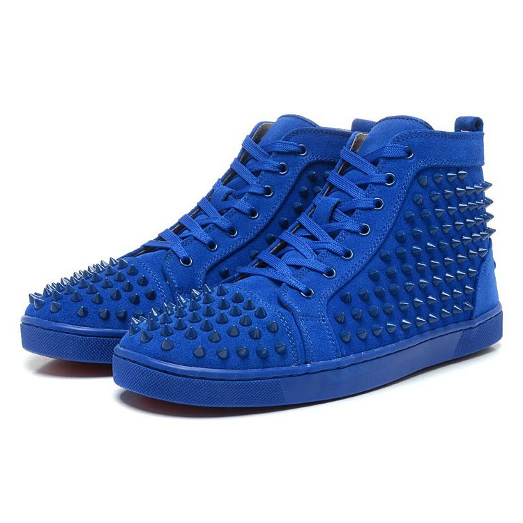 Men's Christian Louboutin Louis Hign Top Sneakers Blue | Louboutin Sale