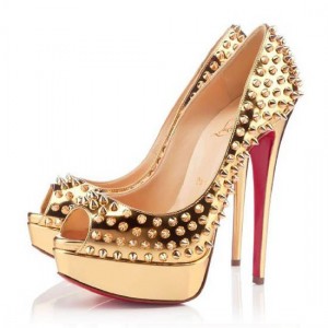 Christian Louboutin Lady Peep Spikes 150mm Pumps Gold