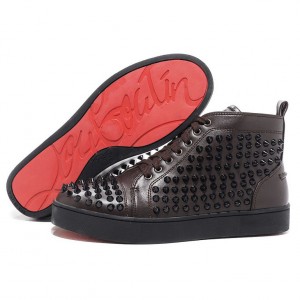 Men's Christian Louboutin Louis Spikes High Top Sneakers Chocolate
