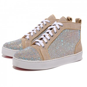 Men's Christian Louboutin Louis Strass High Top Sneakers Taupe