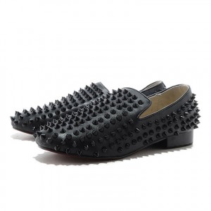 Men's Christian Louboutin Rollerboy Spikes Leather Loafers Black