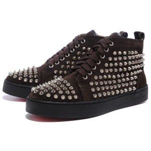 Men's Christian Louboutin Spikes Sneakers Chocolate