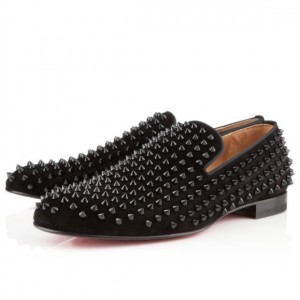 Men's Christian Louboutin Rollerboy Spikes Suede Flat Black