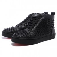 Men's Christian Louboutin Spikes Leather Sneakers Black