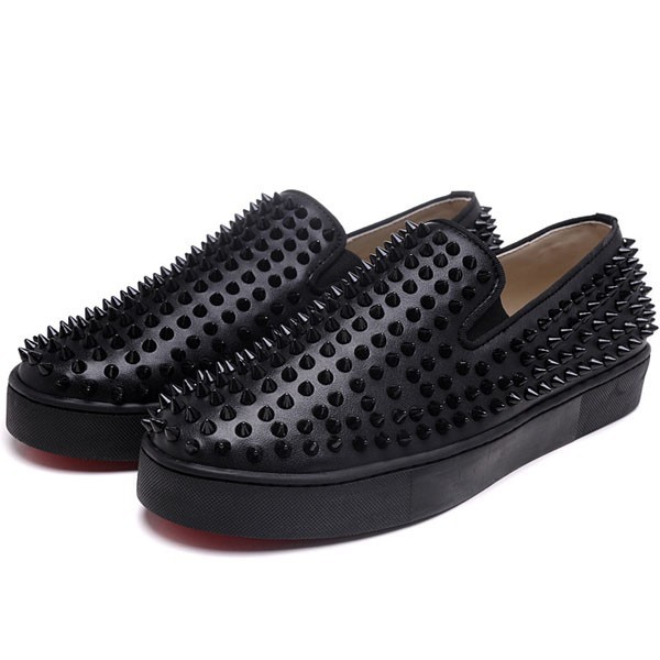 Men's Christian Louboutin Roller Boat Spikes Loafers Black