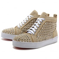 Men's Christian Louboutin Flat Suede Sneakers Beige
