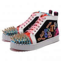 Men's Christian Louboutin Louis Gold Spikes High Top Sneakers Multicolor