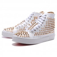 Men's Christian Louboutin Louis Gold Spikes High Top Sneakers White