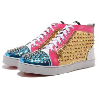Men's Christian Louboutin Louis Spikes High Top Sneakers Golden/Blue