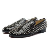 Men's Christian Louboutin Rollerboy Spikes Patent Loafers Black