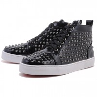 Men's Christian Louboutin Patent High Top Sneakers Black