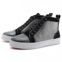 Men's Christian Louboutin Glitter Nubuck High Top Sneakers Black/Gray